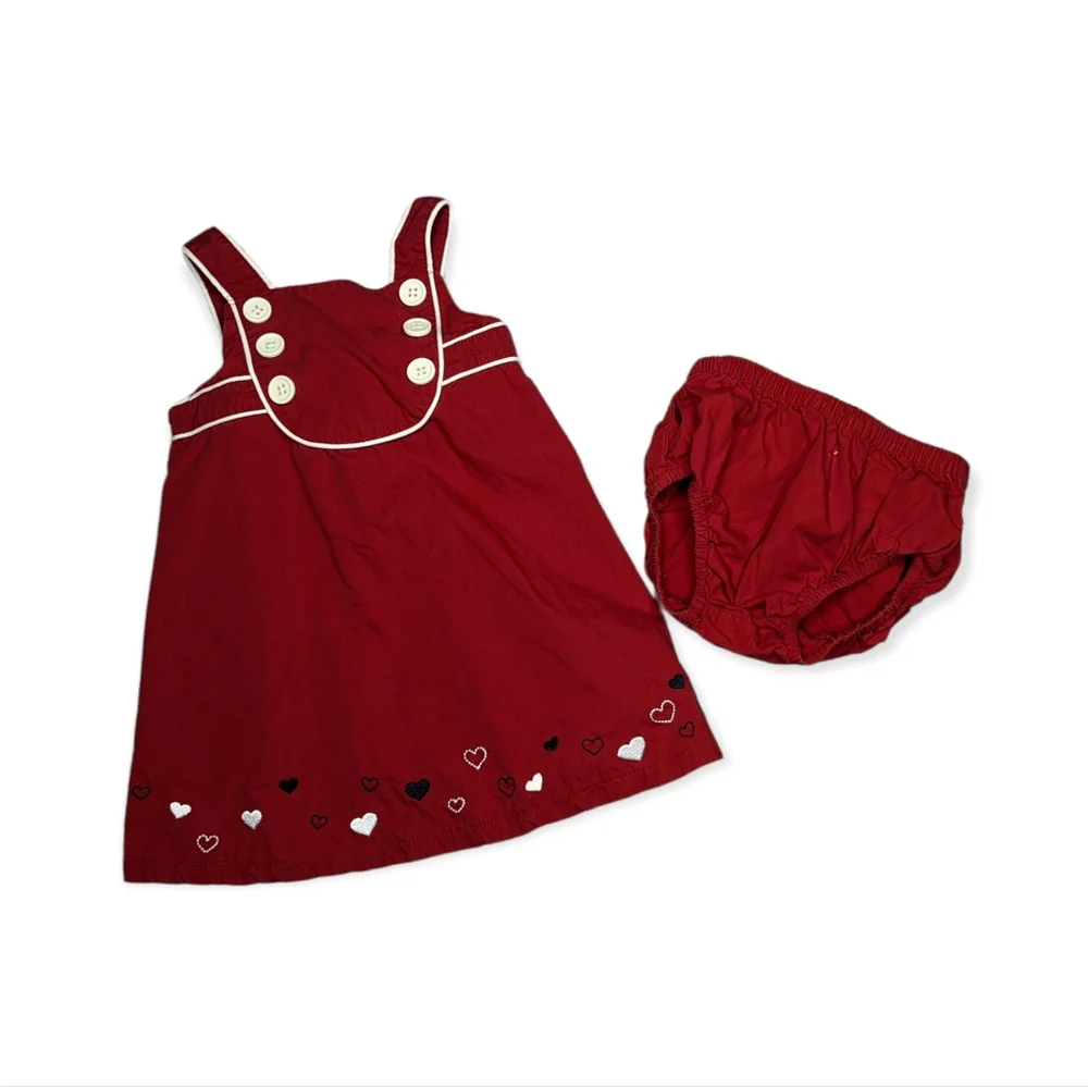 Gymboree Red Hearts Dress with Matching Bloomers Size 6-12 Months